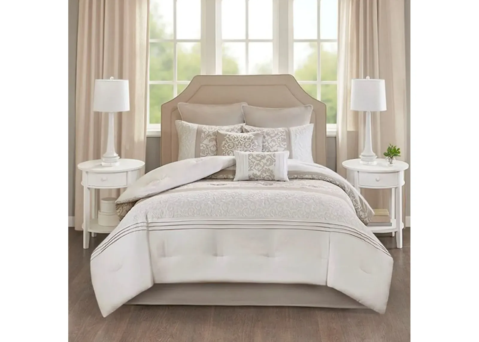 Olliix by 510 Design Ramsey Neutral Queen 8 Piece Reversible Comforter Set