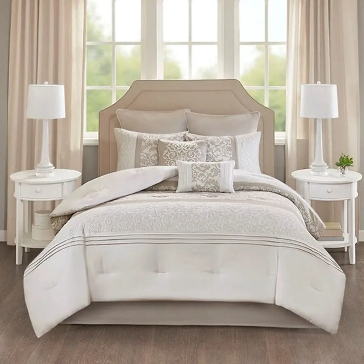 Olliix by 510 Design Ramsey Neutral Queen 8 Piece Reversible Comforter Set