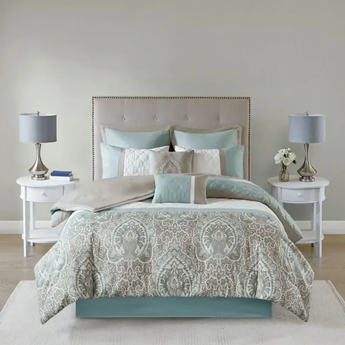 Olliix by 510 Design Shawnee Seafoam California King 8 Piece Comforter Set