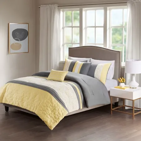 Olliix by 510 Design Yellow King/California King Donnell Embroidered 5 Piece Comforter Set