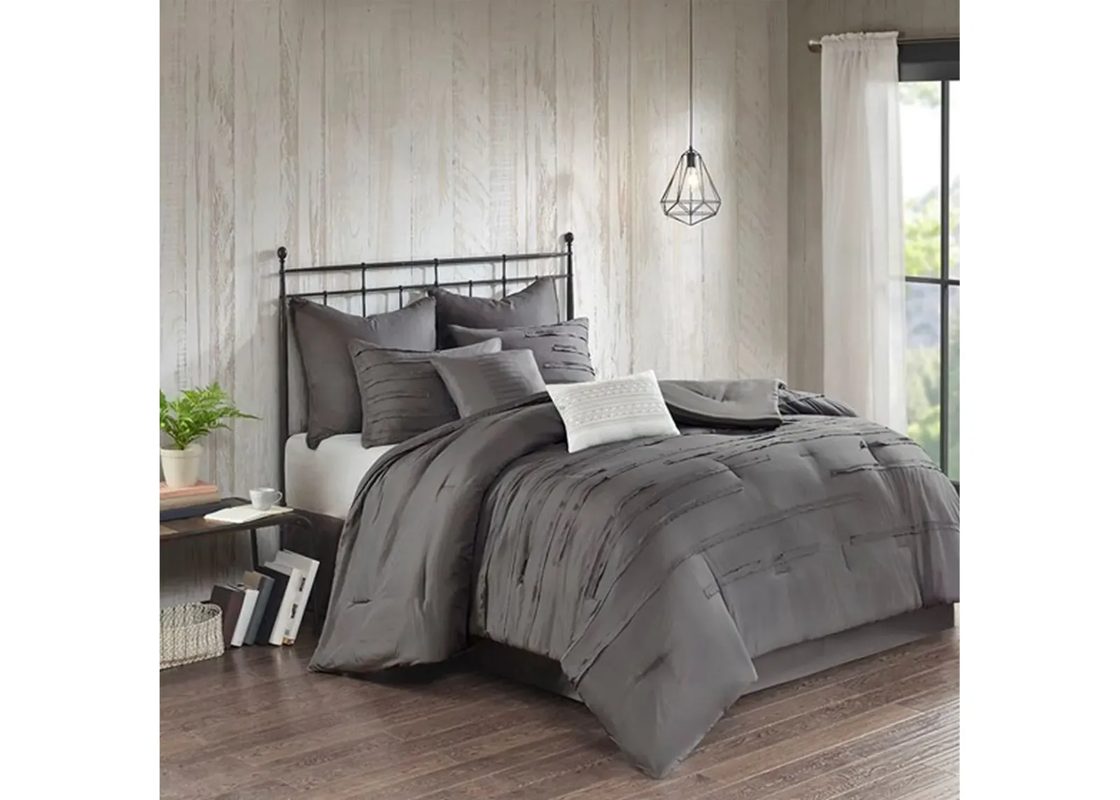 Olliix by 510 Design Grey Jenda 8 Piece Queen Comforter Set