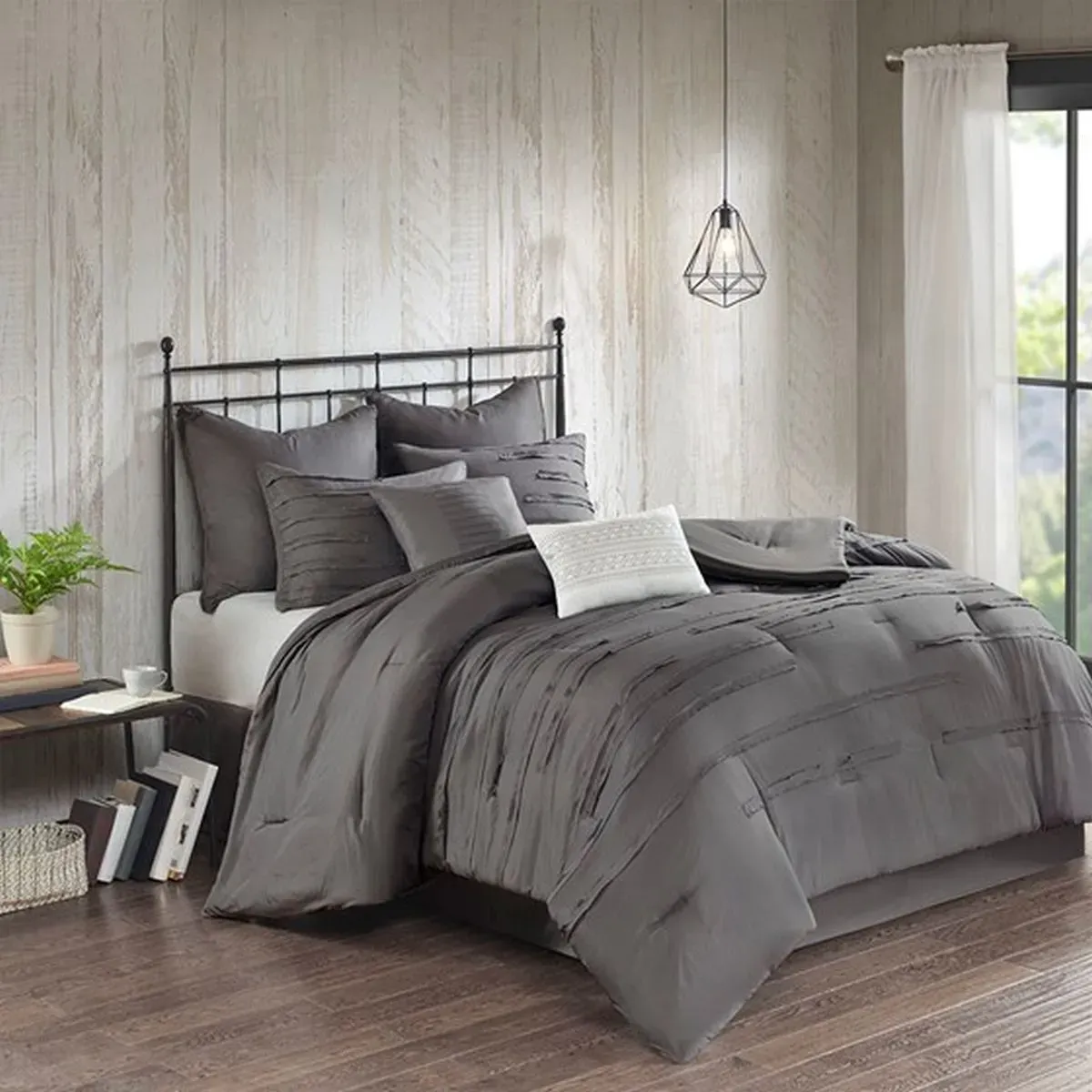 Olliix by 510 Design Grey Jenda 8 Piece Queen Comforter Set