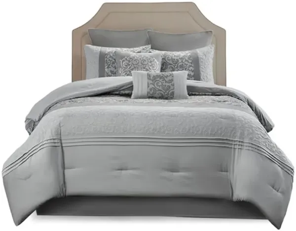 Olliix by 510 Design Grey Ramsey 8 Piece Queen Reversible Comforter Set