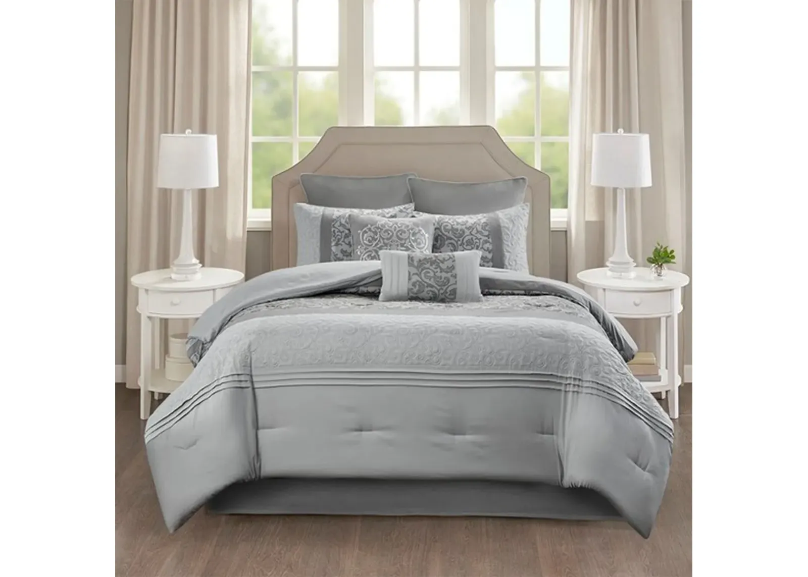 Olliix by 510 Design Grey Ramsey 8 Piece Queen Reversible Comforter Set