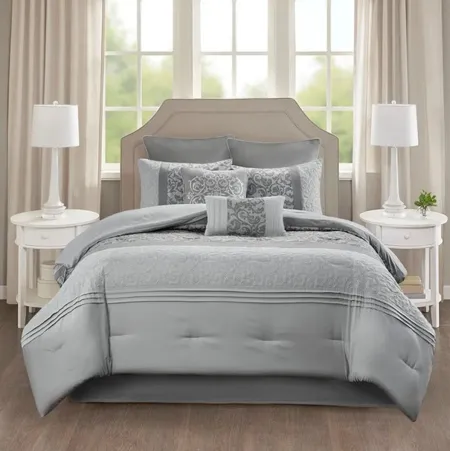Olliix by 510 Design Ramsey Grey California King 8 Piece Reversible Comforter Set