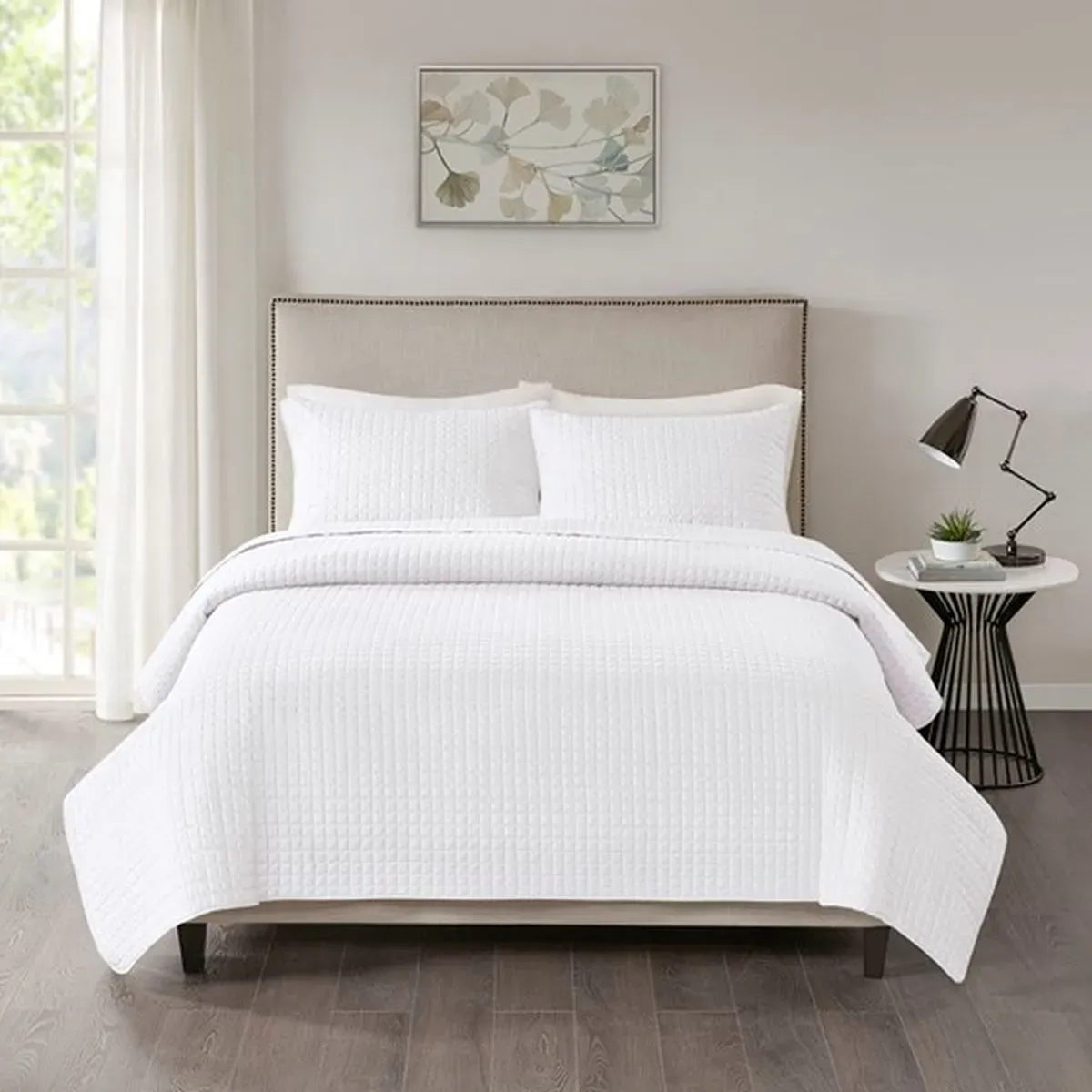 Olliix by 510 Design Otto White Full/Queen 3 Piece Reversible Coverlet Set