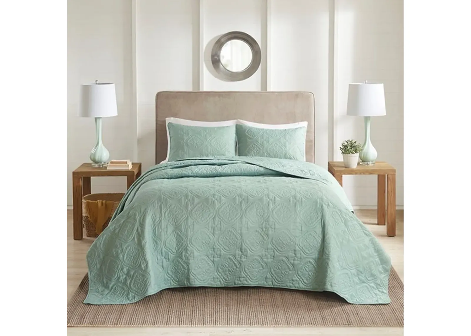 Olliix by 510 Design Oakley Seafoam Full/Queen 3 Piece Reversible Bedspread Set