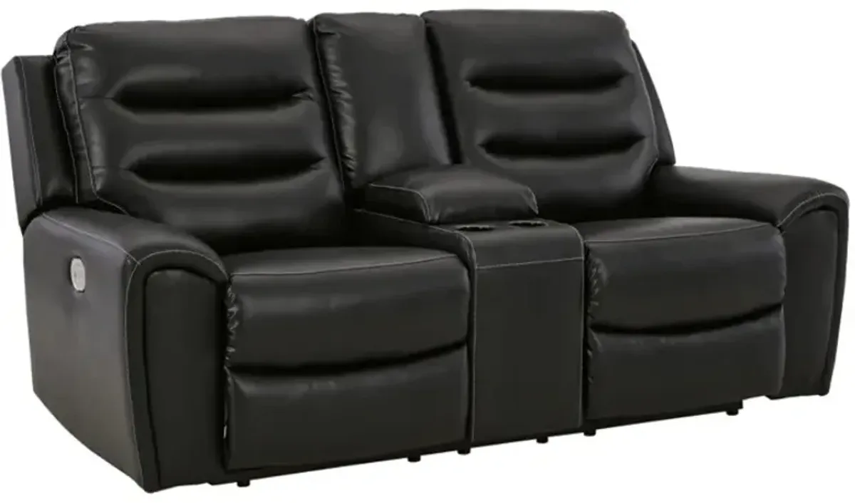 Signature Design by Ashley® Warlin Black Power Reclining Loveseat with Console