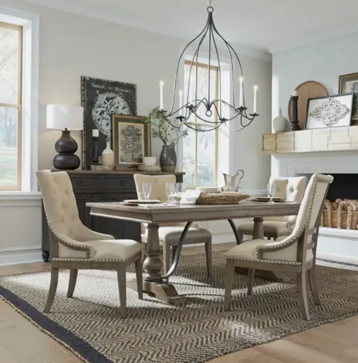 Liberty Furniture Americana Farmhouse 5-Piece Black/Dusty Taupe Trestle Table Set