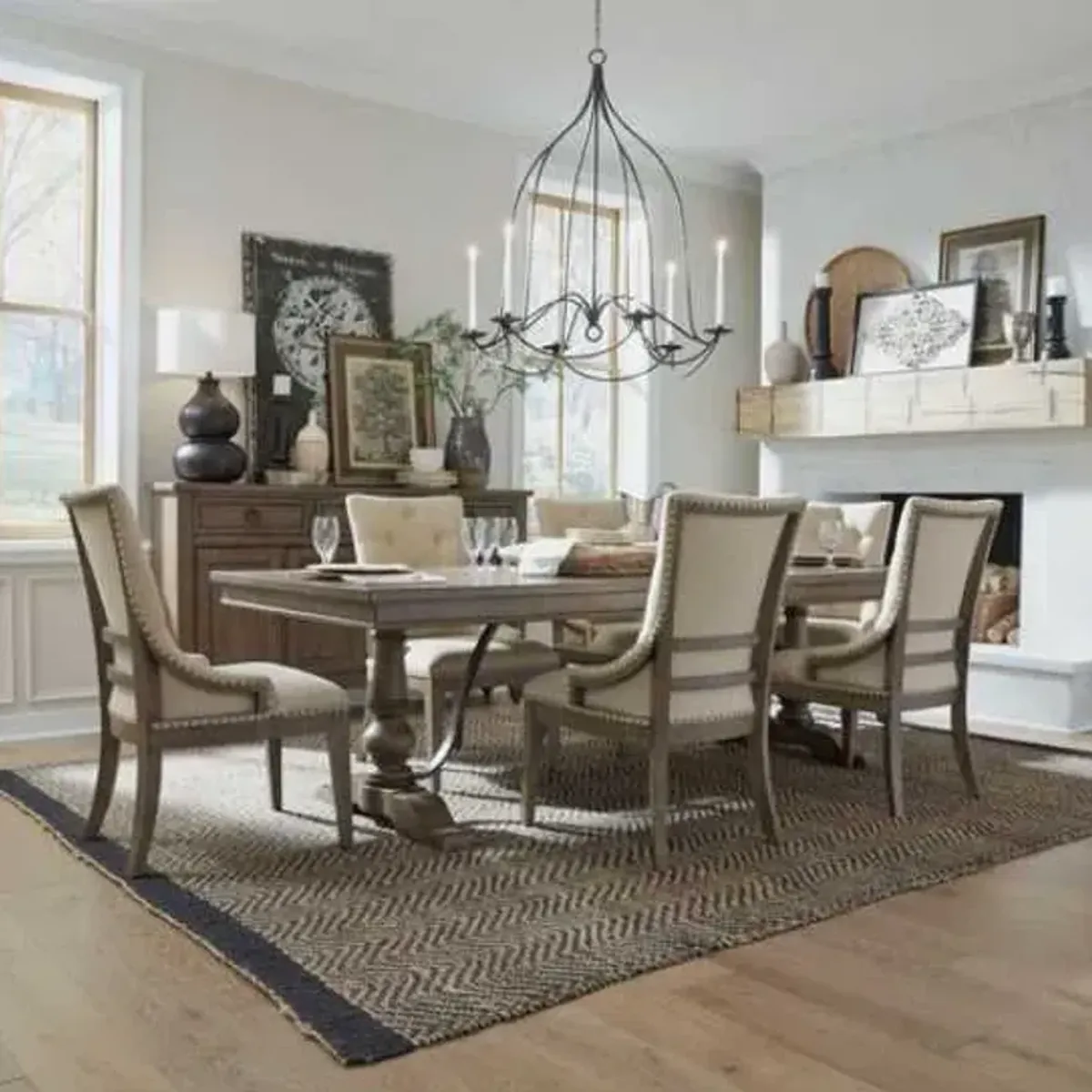 Liberty Furniture Americana Farmhouse 7-piece Black/Dusty Taupe Trestle Table Set