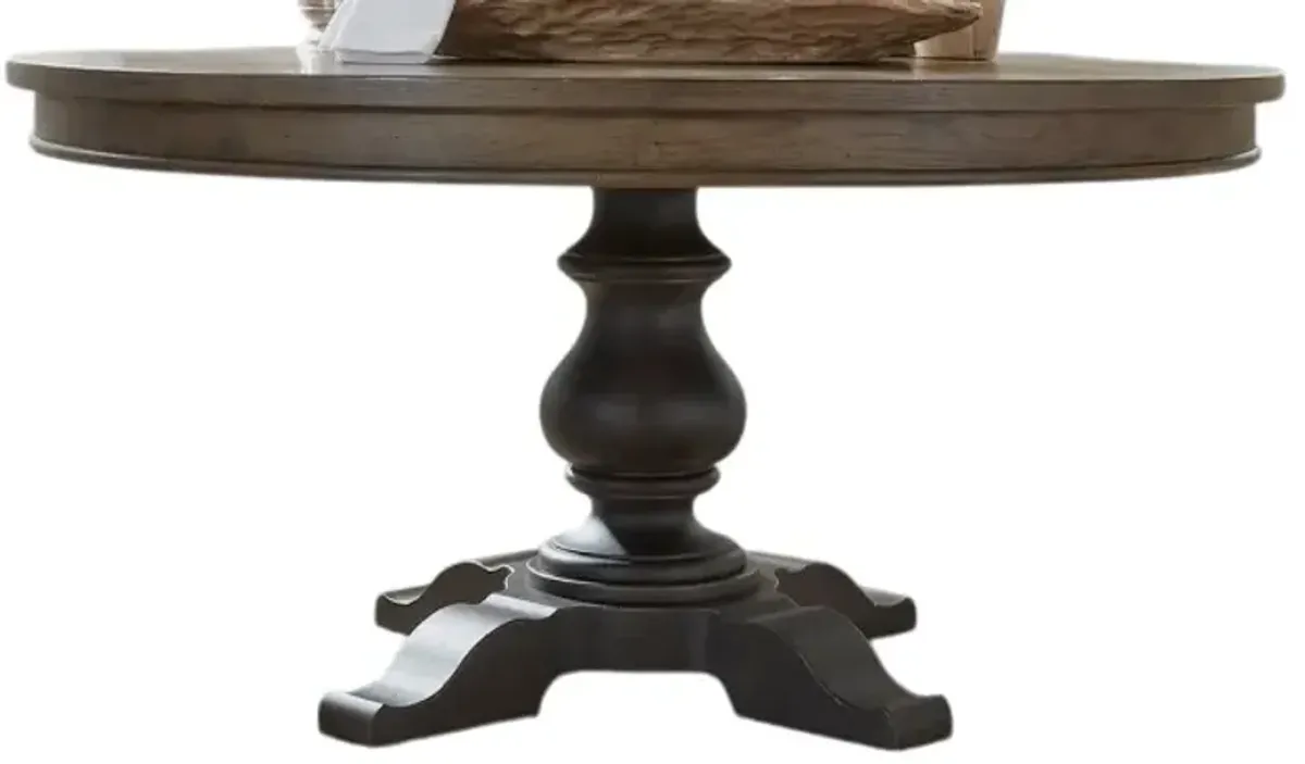 Liberty Furniture Americana Farmhouse Dusty Taupe Pedestal Table with Black Base