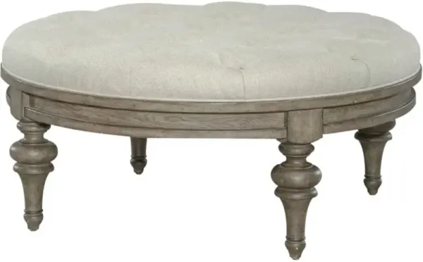 Liberty Furniture Americana Farmhouse Beige/Dusty Taupe Round Cocktail Ottoman