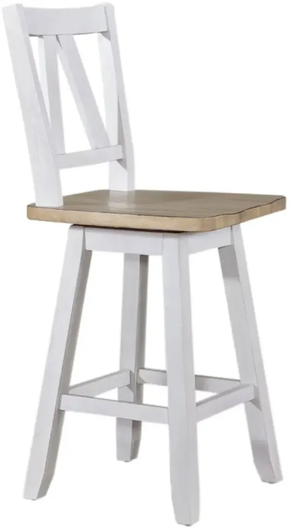 Liberty Furniture Lindsey Farm Weathered White & Sandstone Counter Height Swivel Chair - Set of 2