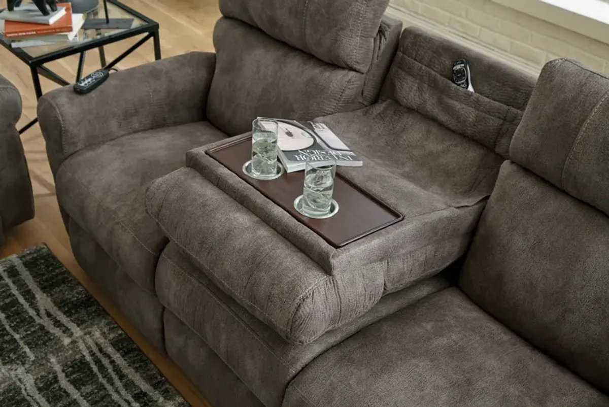 iAmerica Bliss Triple Power Layflat Reclining Sofa with Drop Down Table and Heat and Massage