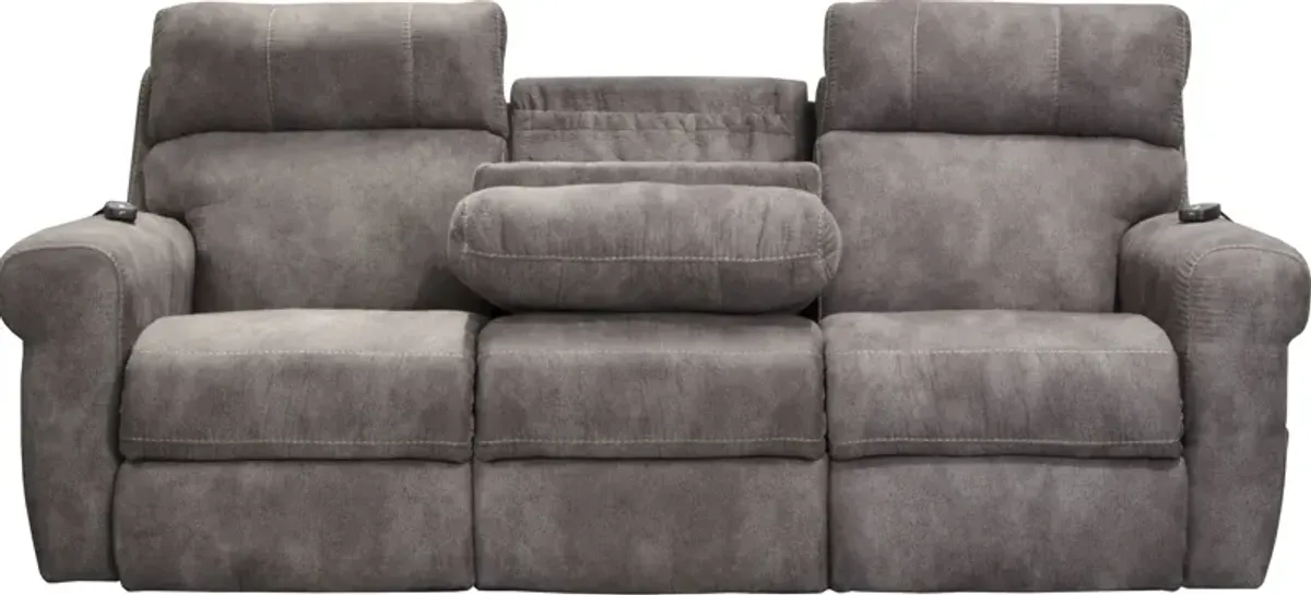 iAmerica Bliss Triple Power Layflat Reclining Sofa with Drop Down Table and Heat and Massage