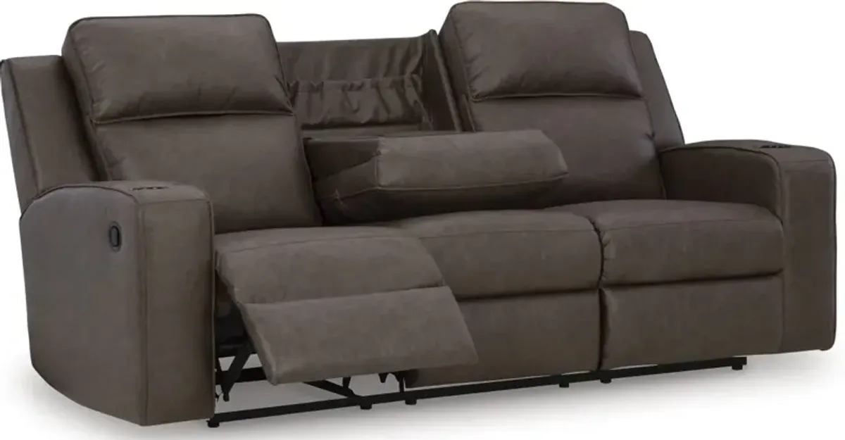 Signature Design by Ashley® Lavenhorne Umber Reclining Sofa with Drop Down Table