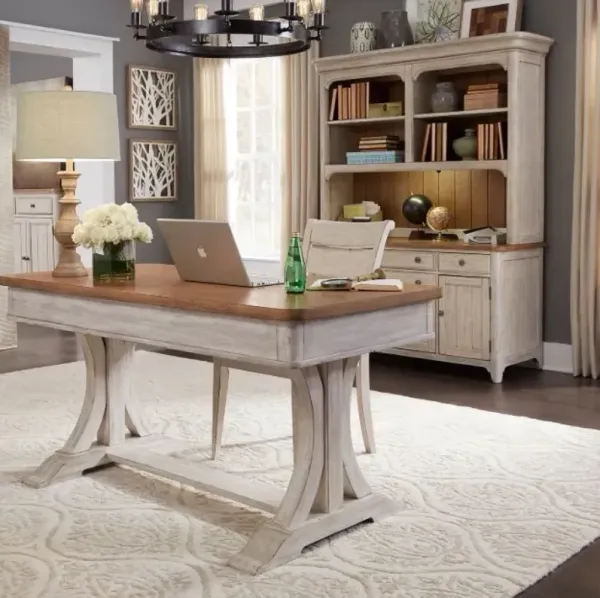 Liberty Furniture Farmhouse Reimagined 3-Piece Antique White Desk and Hutch Set