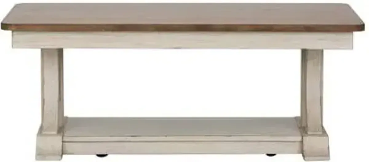 Liberty Furniture Farmhouse Reimagined Chestnut Rectangular Cocktail Table with Antique White Base