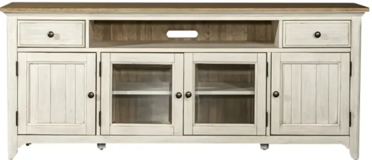 Liberty Furniture Farmhouse Reimagined Antique White/Chestnut Entertainment TV Stand