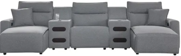 Signature Design by Ashley® Modmax II 5-Piece Pepper/Salt U-Shape Power Reclining Sectional with Double Chaise and Audio Consoles