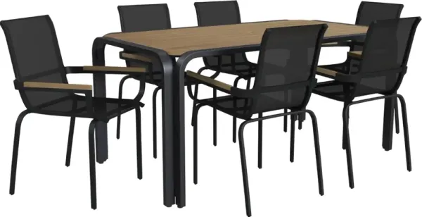 homestyles® Finn 7-Piece Black/Brown Metal/Wood Outdoor Dining Set