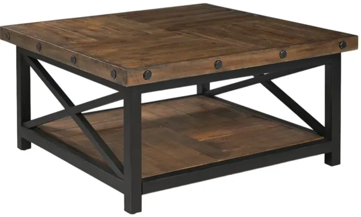 Flexsteel® Carpenter Dark Brown Square Coffee Table with Black Metal Frame
