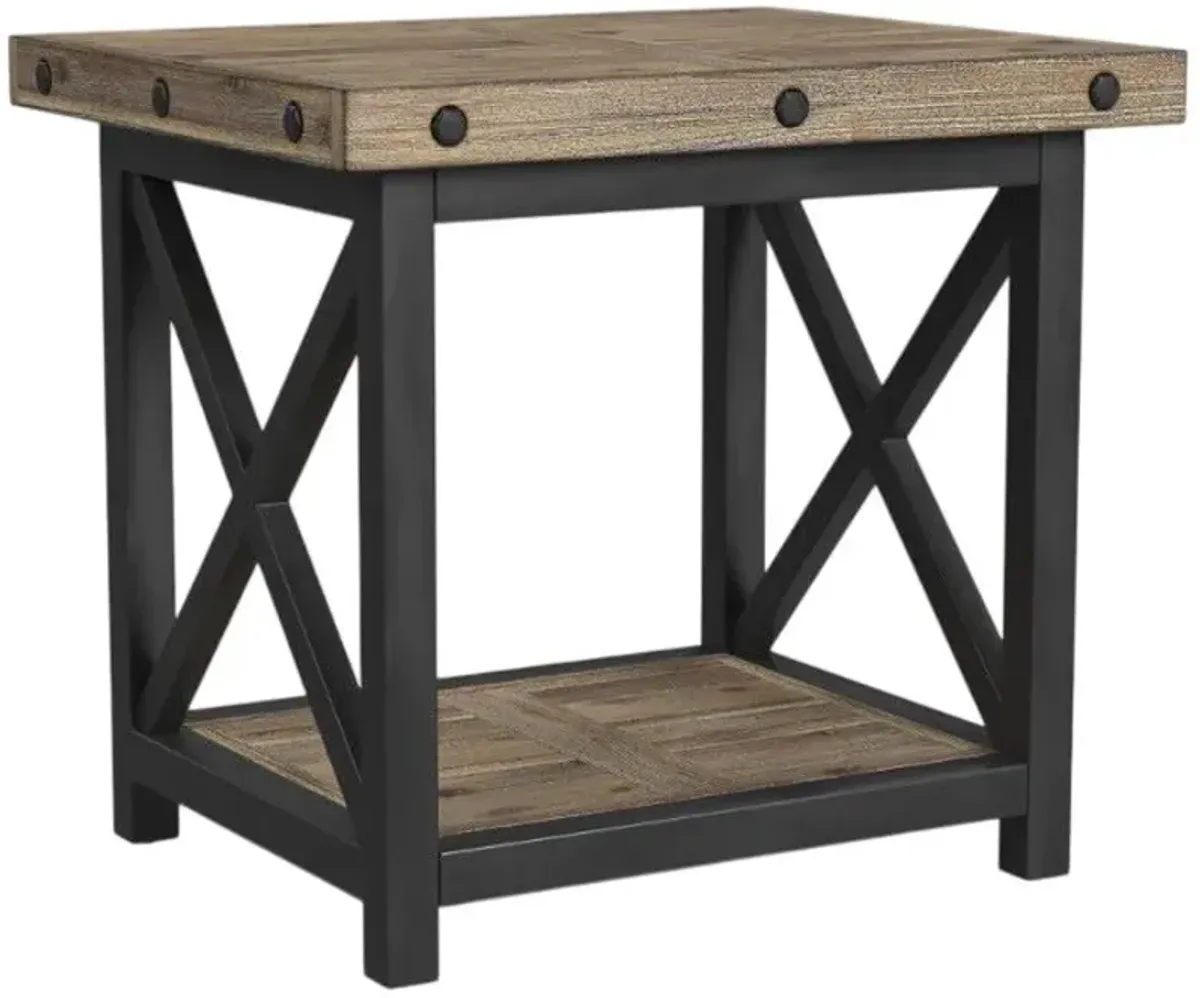 Flexsteel® Carpenter Light Brown End Table with Black Metal Frames