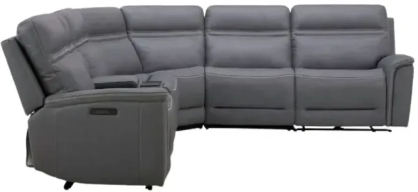 Liberty Furniture Cooper 6-Piece Blue Gray Leather Power Reclining Curved Sectional