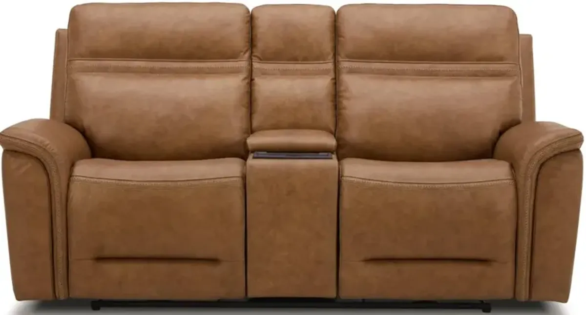 Liberty Furniture Cooper Camel Leather Triple Zero Gravity Power Reclining Loveseat with Console