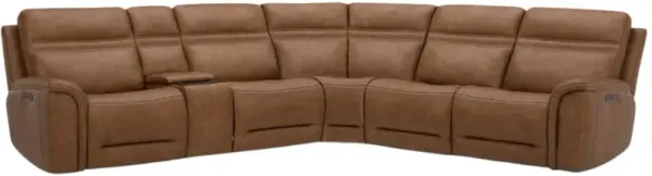 Liberty Furniture Cooper 6-Piece Camel Leather Power Reclining Curved Sectional
