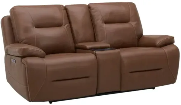 Liberty Furniture Cameron Saddle Leather Power Reclining Loveseat with Console