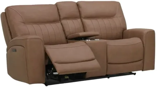 Liberty Furniture Bennett Butternut Leather Power Reclining Loveseat with Console