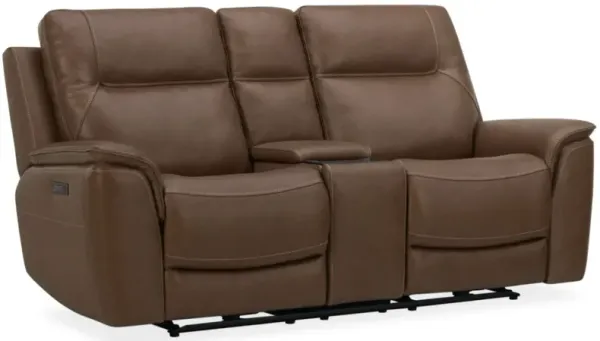 Liberty Furniture Collins York Chestnut Leather Power Reclining Loveseat with Console