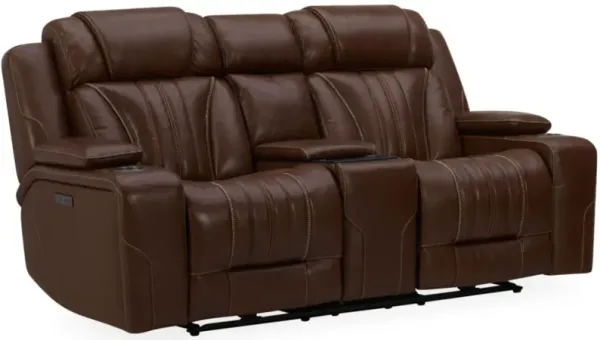 Liberty Furniture Caswell Nature Chestnut Leather Power Reclining Loveseat with Console