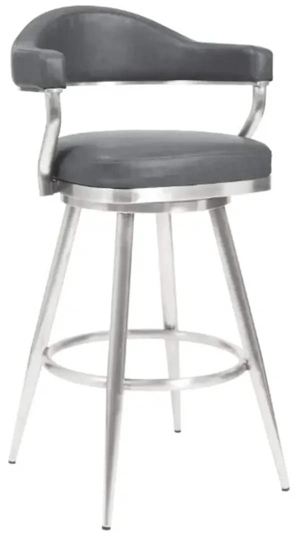Armen Living Amador Brushed Stainless Steel/Vintage Gray 26" Counter Barstool