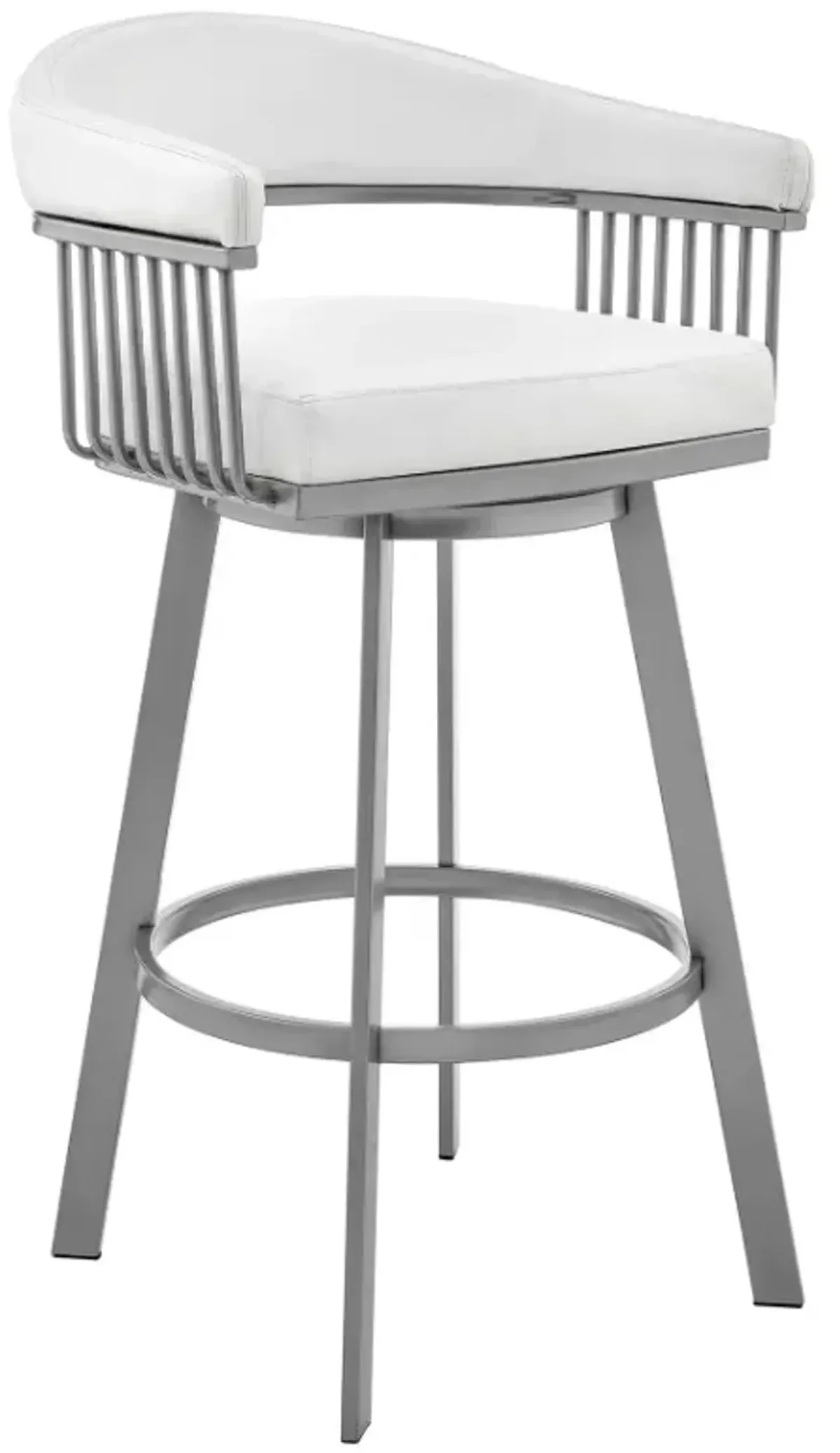 Armen Living Bronson Silver/White 25" Counter Height Swivel Bar Stool