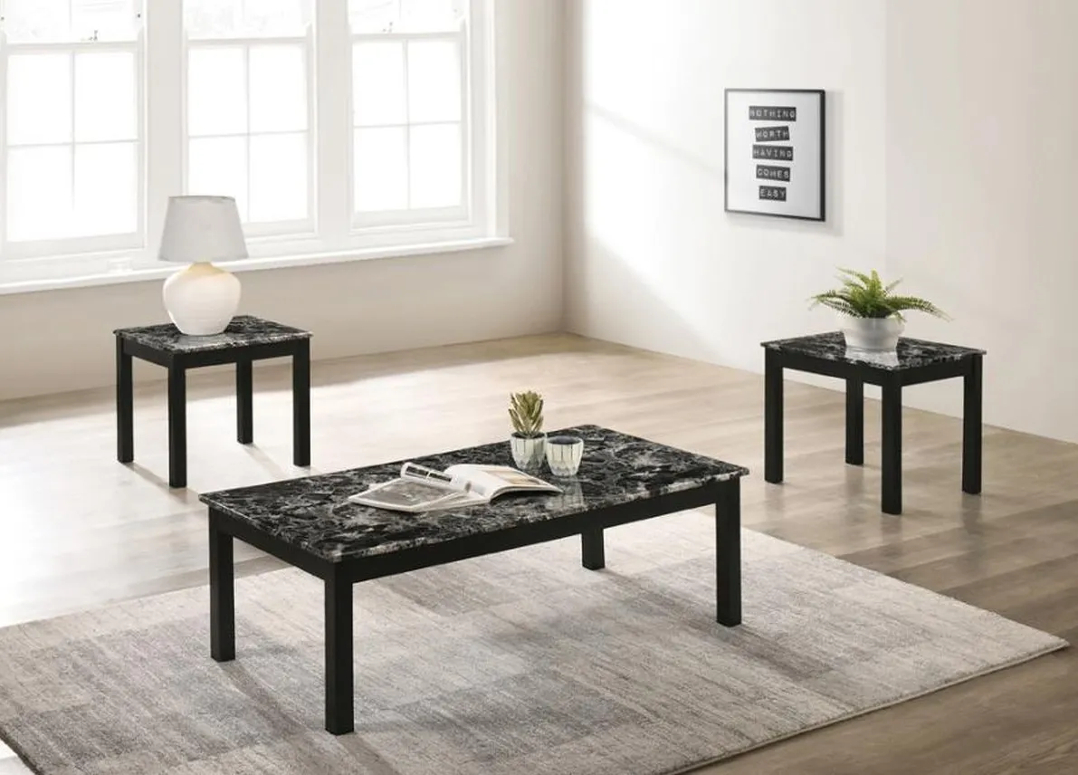 Coaster® Darius 3-Piece Black Faux Marble/Black Occasional Table Set