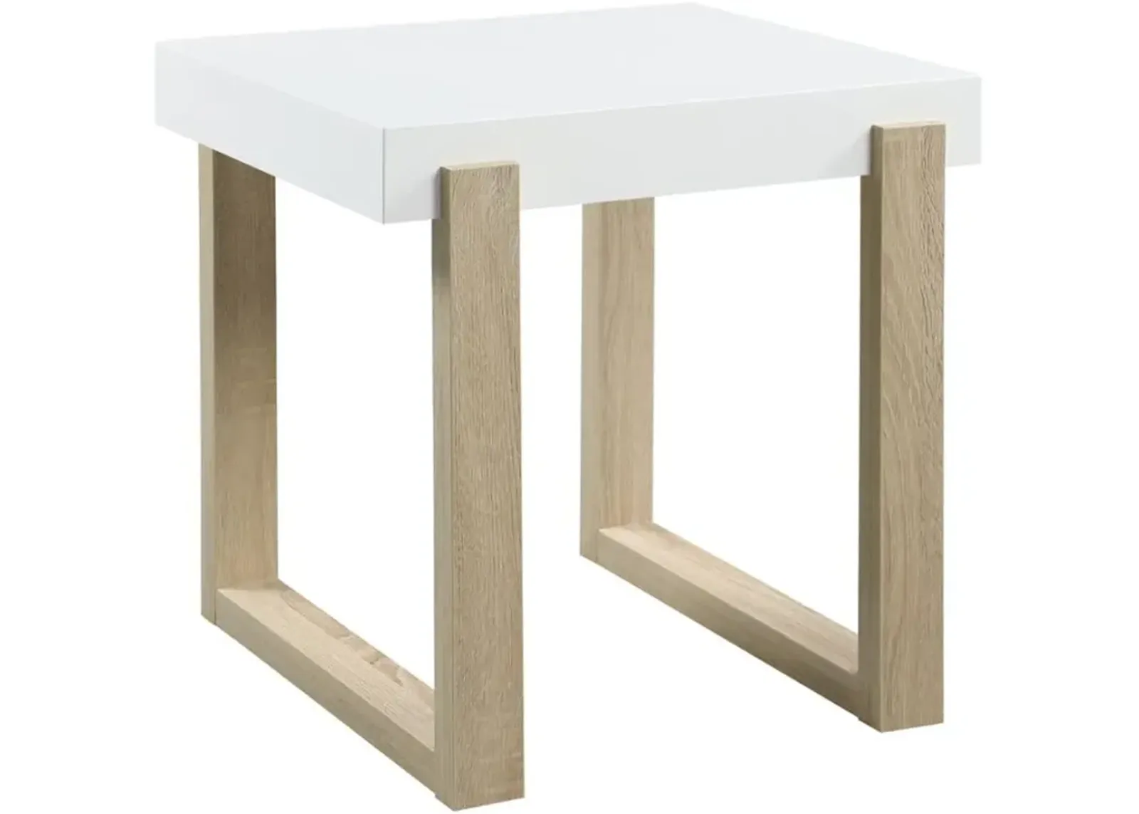 Coaster® Pala White High Gloss End Table with Natural Sled Base