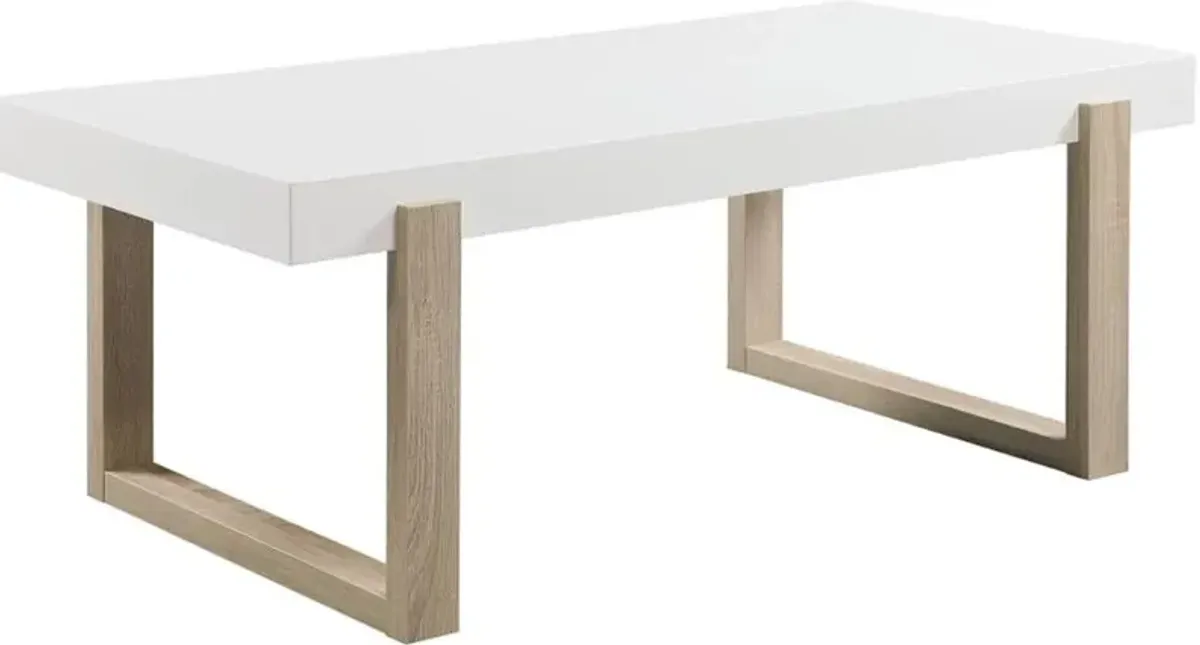 Coaster® Pala White High Gloss Coffee Table with Natural Sled Base