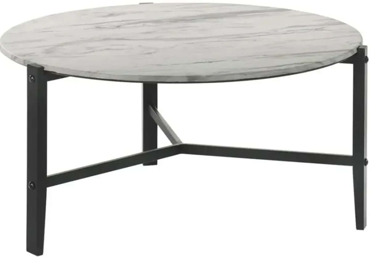 Coaster® Tandi Faux White Marble Coffee Table with Black Metal Legs