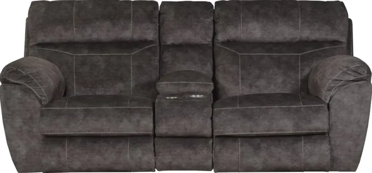 iAmerica Canyon Smoke Power Headrest with Lumbar Power Lay Flat Reclining Console Loveseat with Storage & Cupholders