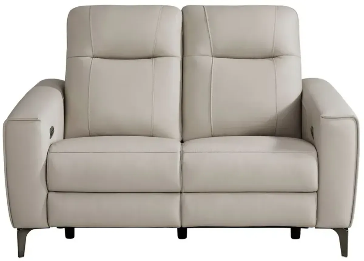 Drew & Jonathan Home Parkside Heights Dove Grey Leather Power Reclining Loveseat