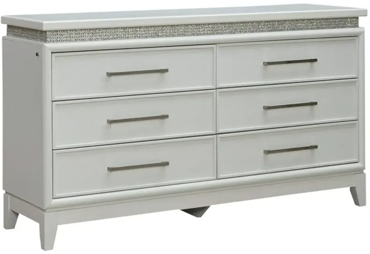 Liberty Furniture Reflections Pearl White Dresser with Rhinestone Accents