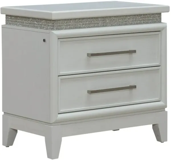 Liberty Furniture Reflections Pearl White Nightstand with Rhinestone Accents