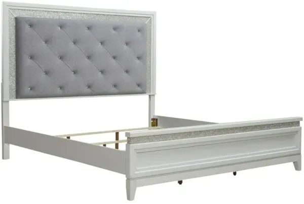 Liberty Furniture Reflections Pearl White California King Upholstered Panel Bed with Rhinestone Accents