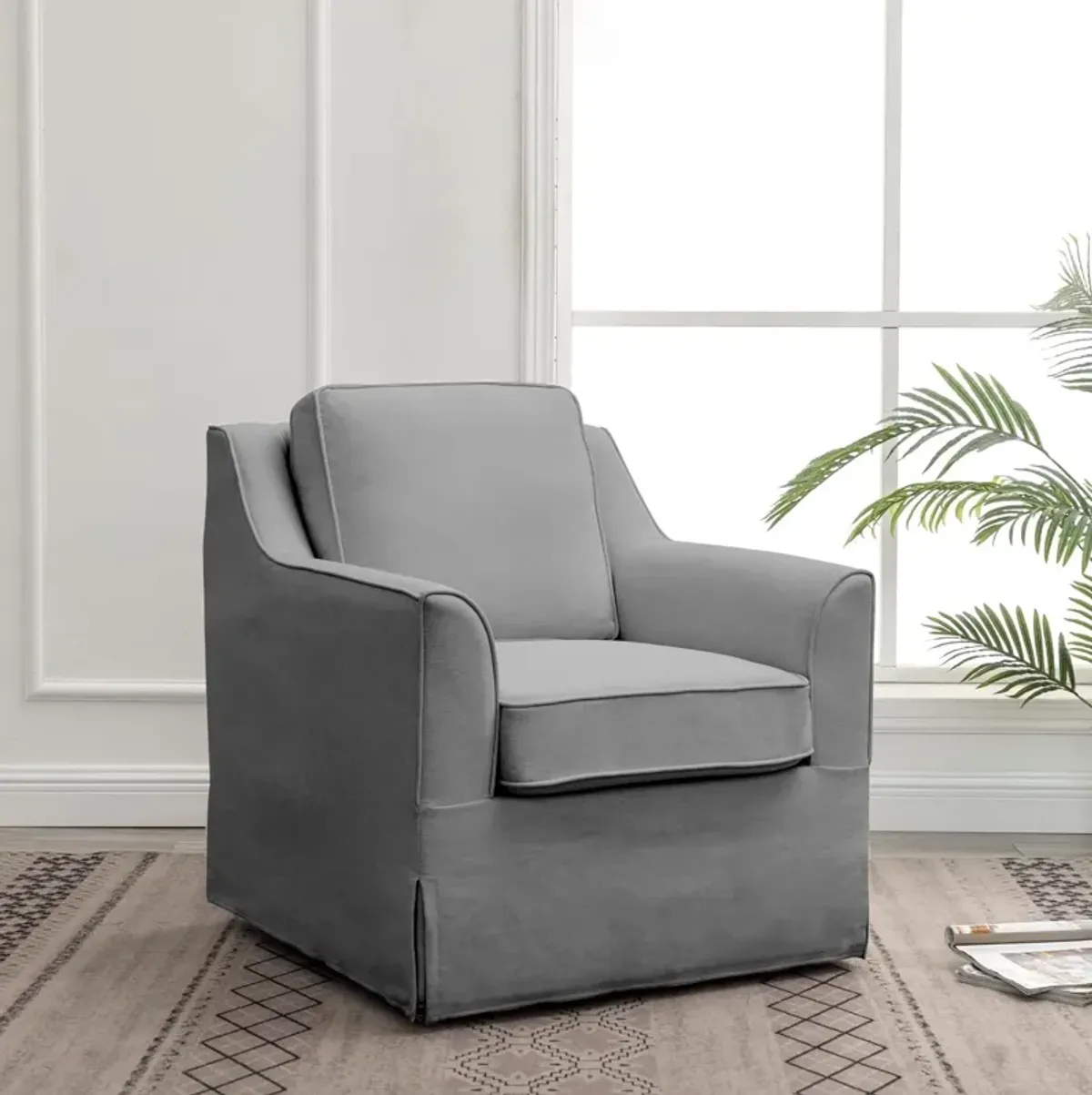 North Carolina Closeout Grey Fabric Swivel Pub Chair