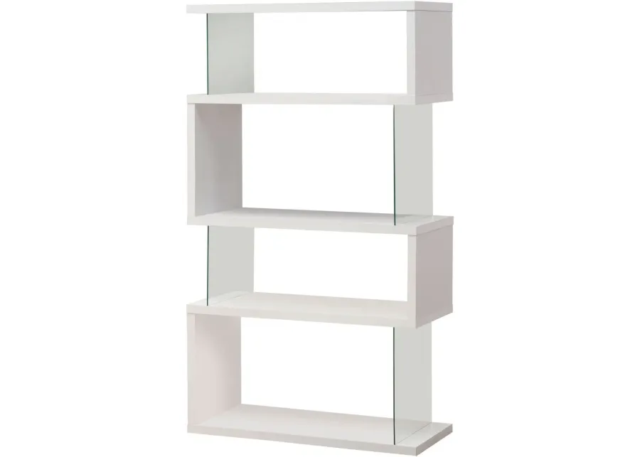 Coaster® Emelle Asymmetrical White Glossy/Clear 4-Tier Bookcase