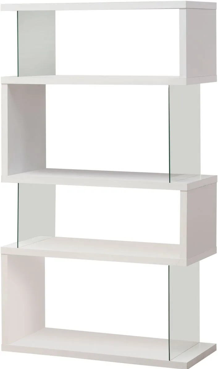 Coaster® Emelle Asymmetrical White Glossy/Clear 4-Tier Bookcase