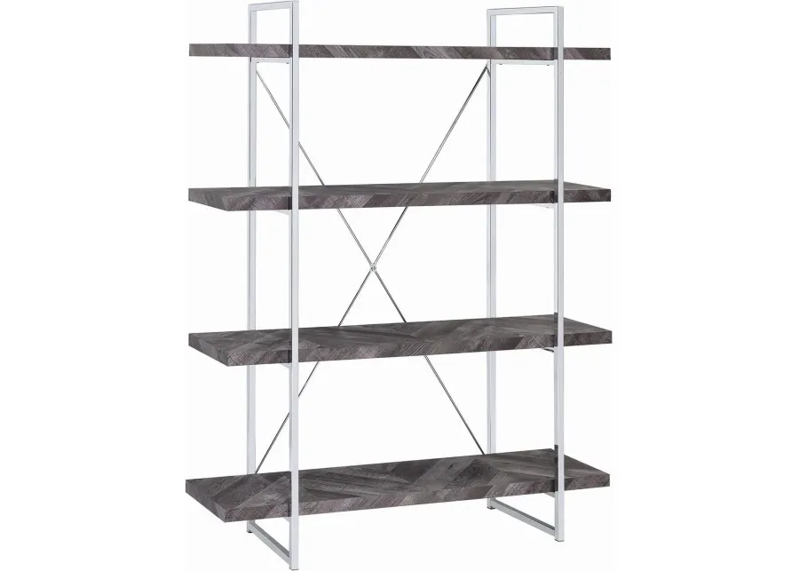 Coaster® Grimma Rustic Grey Herringbone 4-Shelf Bookcase