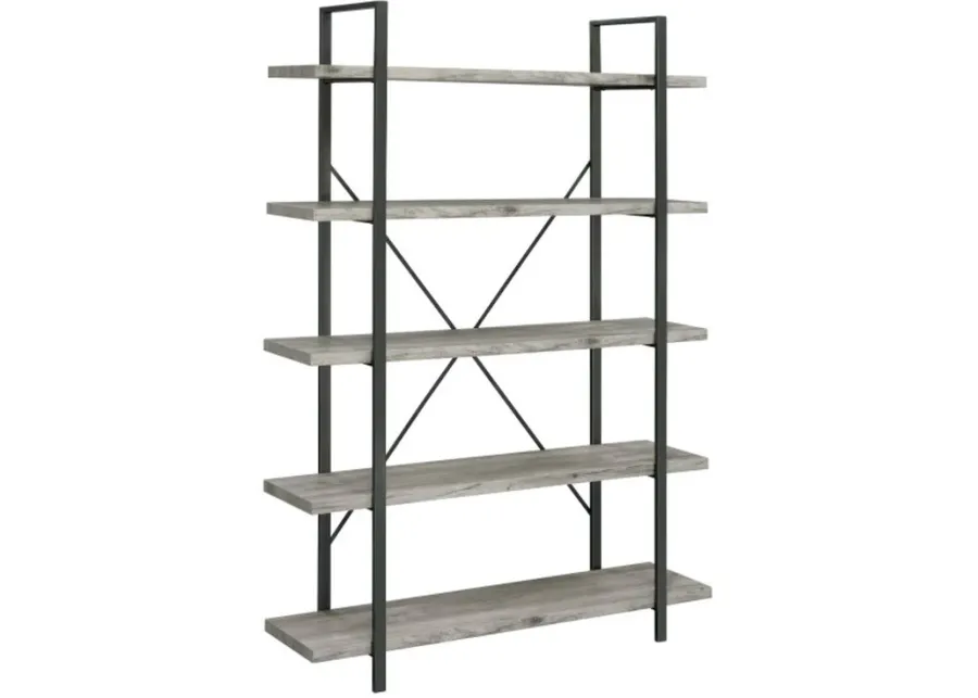 Coaster® Cole Grey Driftwood/Gunmetal 5-Shelf Bookcase